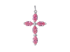 Серебряная подвеска Крест с розовыми камнями